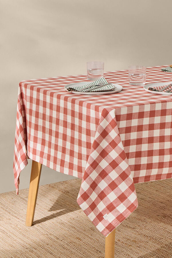 Textura Toalha de mesa de algodão xadrez vermelho