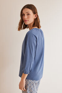 Womensecret Blue 100% cotton long-sleeved T-shirt blue