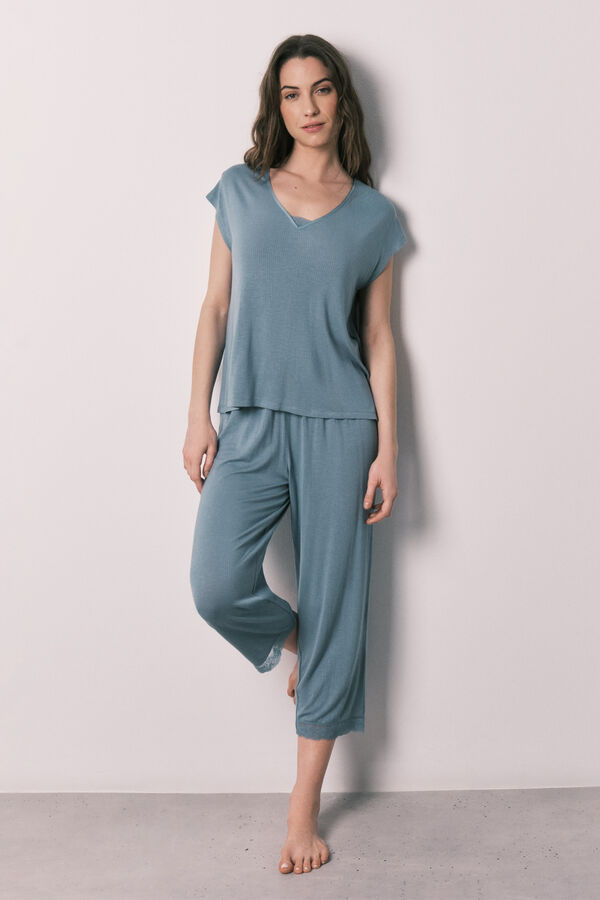 Women'secret Pijama Capri soft touch em viscose azul azul