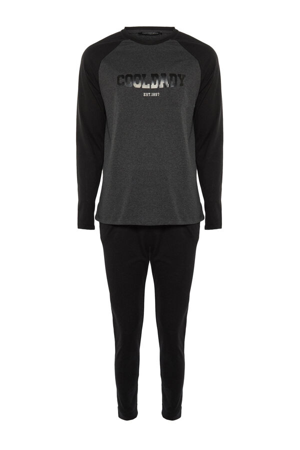 Trendyol Conjunto de pijama de corte regular com estampado preta e antracite e mangas raglan  estampado