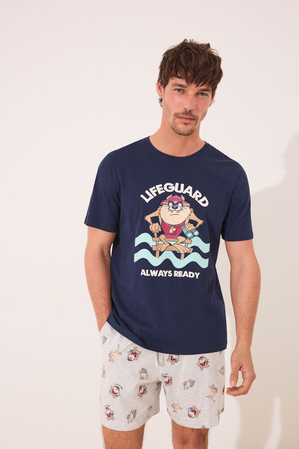 Women'secret Pijama curto azul de algodão Taz azul