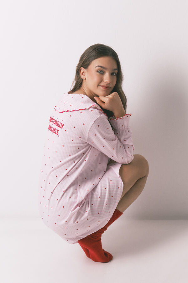 Women'secret Camisa de dormir gola Peter Pan em algod&atilde;o rosa