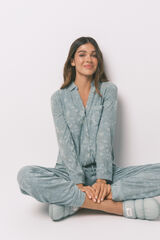 Women'secret Pijama camisero largo jacquard floral verde verde