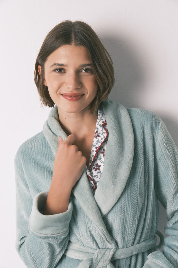 Women'secret Robe midi cruzado de polar azul azul