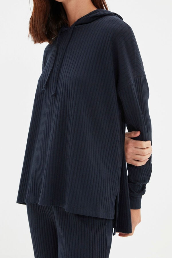 Trendyol Conjunto de pijama com capuz canelado   azul