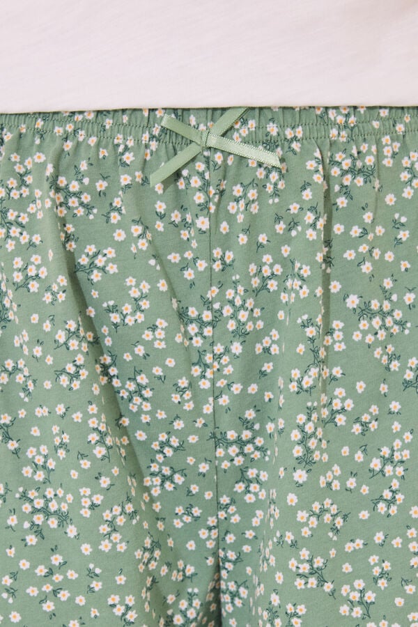 Women'secret Pijama curto 100% algodão branco e verde bege