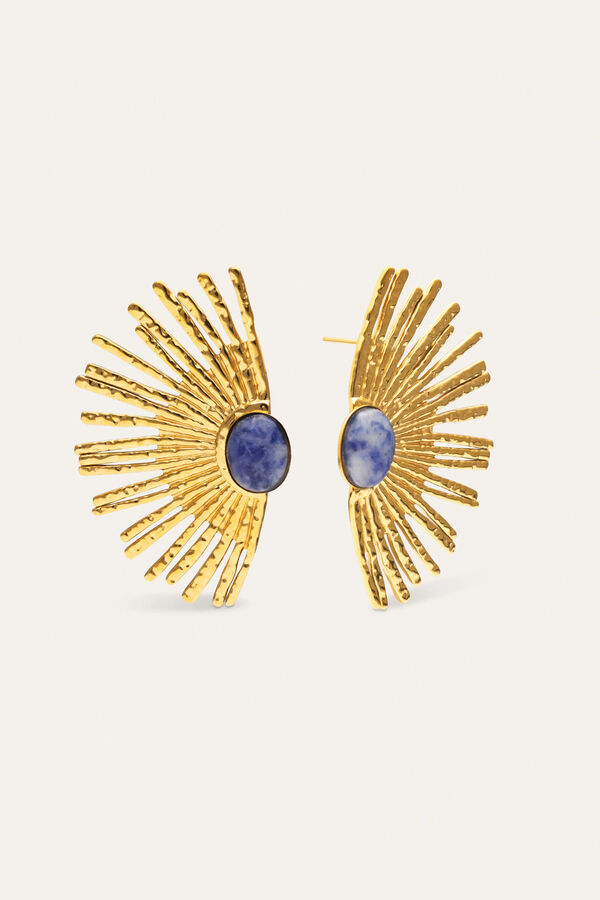 Singularu Pendientes Sunbeam Azul Acero Ba&ntilde;o Oro amarillo