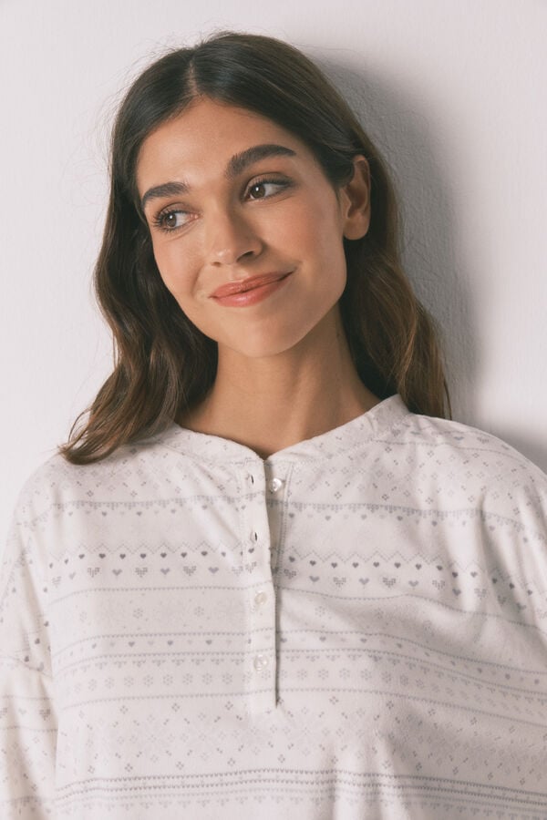 Women'secret Pijama comprido polar suave cinzento branco