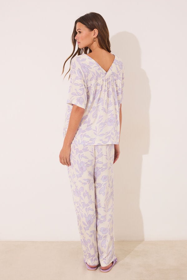 Women'secret Pijama comprido longo de viscose estampado branco