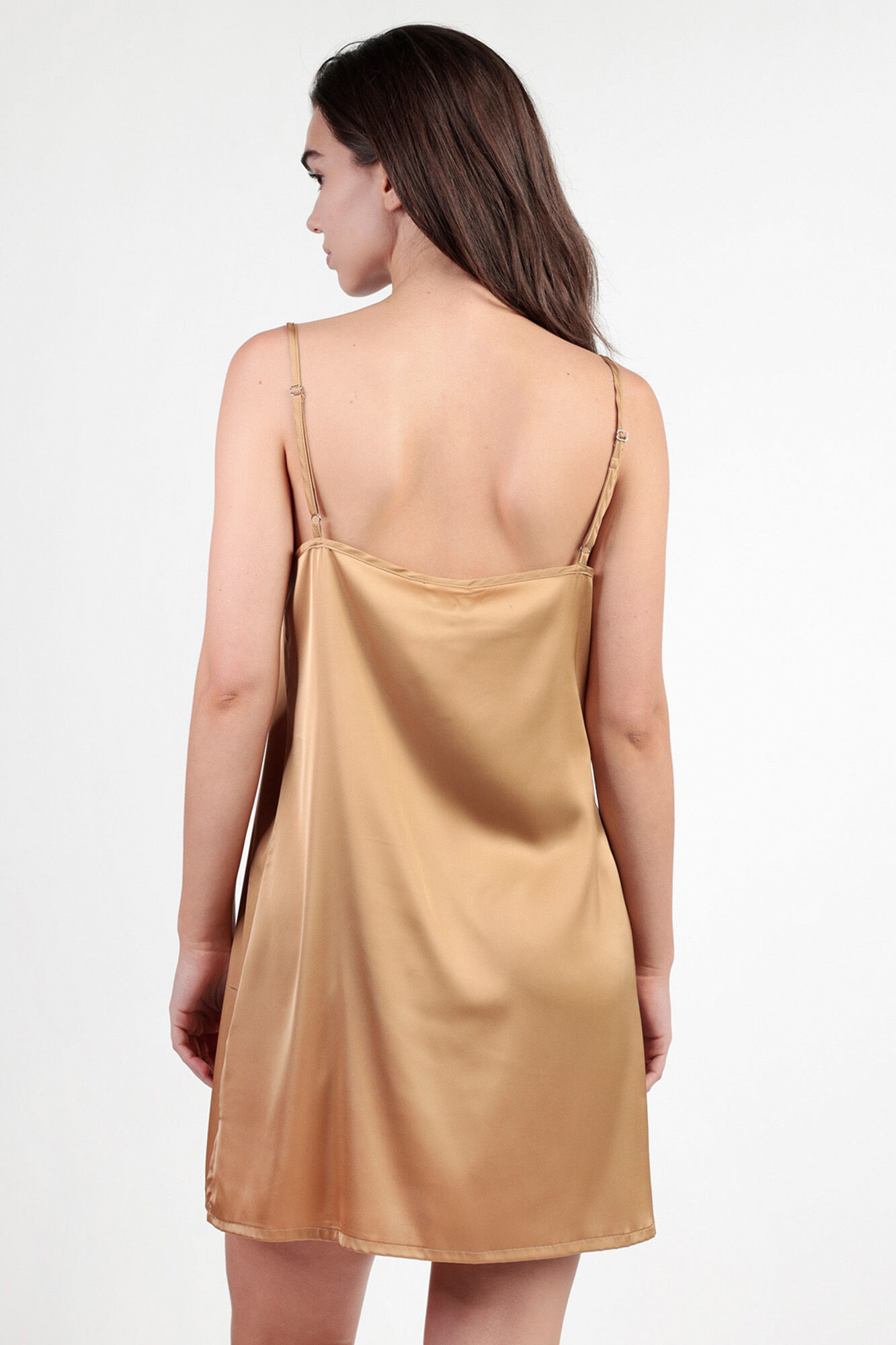 Admas Camisa de dormir de cetim com detalhe de penas de marabu de luxo