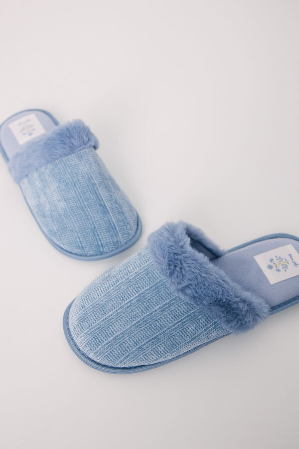 Womensecret Blue chenille house slippers blue