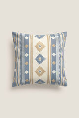 Textura Capa de almofada com fio tingido e desenho geométrico azul