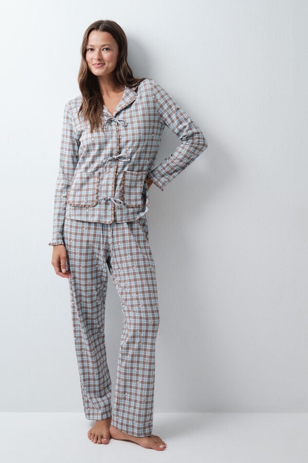 Women'secret Pijama camiseiro aos quadrados com la&ccedil;os cru