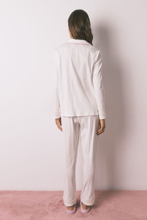 Women'secret Pijama camiseiro riscas branca bege