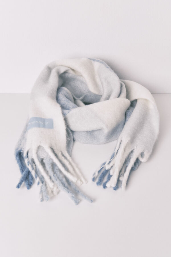 Women'secret Cachecol com efeito l&atilde; xadrez azul e branco  azul