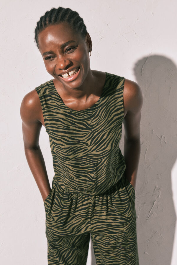 Women'secret Macac&atilde;o comprido animal print preto