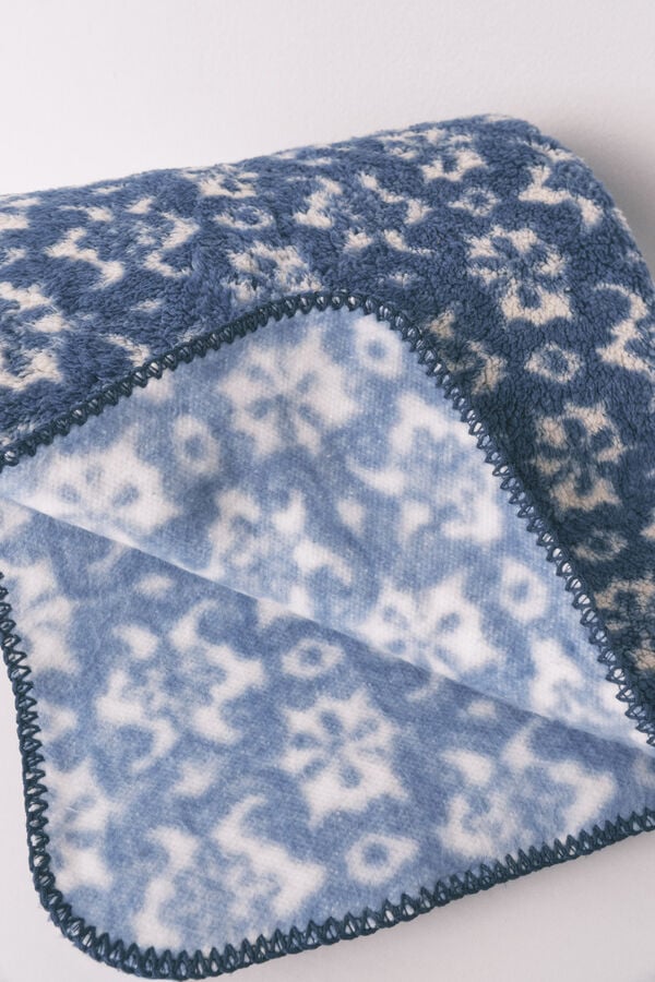 Women'secret Manta de polar sherpa com estampa floral azul  azul