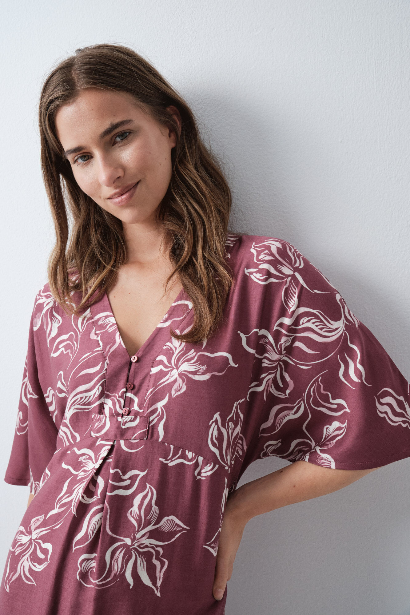 Women'secret Camisa de dormir comprida kaftan gren&aacute; com flores