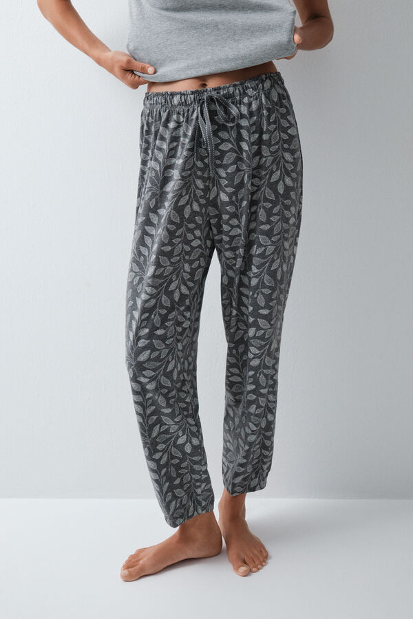 Women'secret Cal&ccedil;a comprida em algod&atilde;o folgada cinza cinzento