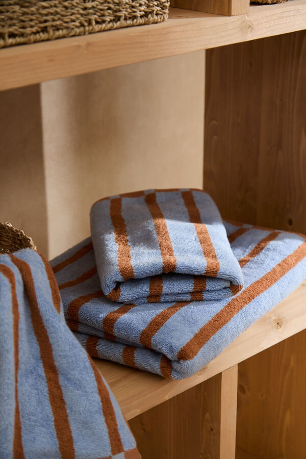 Calma House Toalha de lavat&oacute;rio em algod&atilde;o turco &agrave;s riscas azuis Saturno 30x50 azul