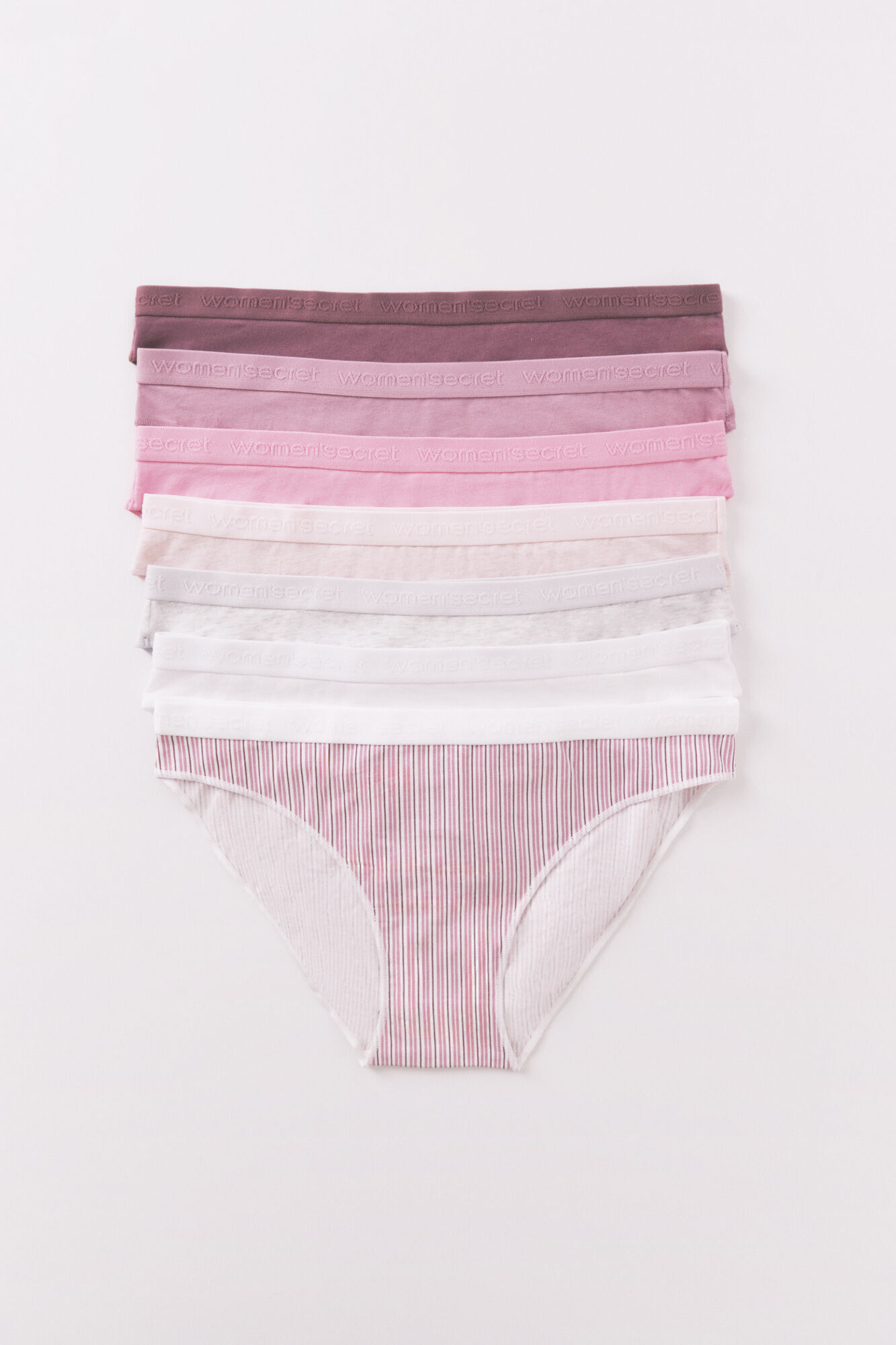 Women'secret Pacote com 7 cuecas cl&aacute;ssicas de algod&atilde;o estampado rosa