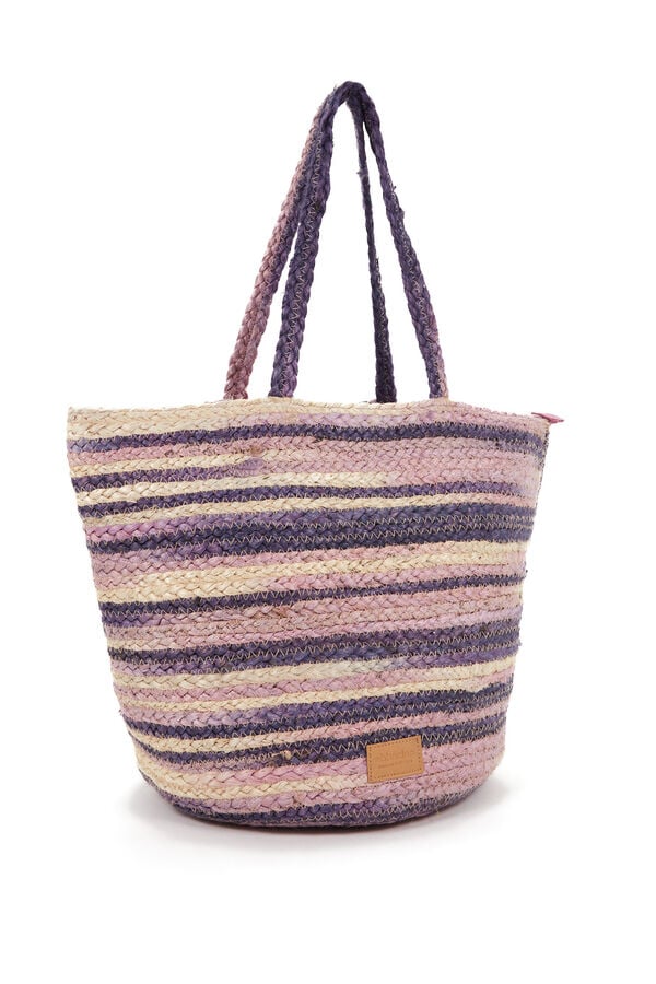 Womensecret Large striped raffia basket bag pink