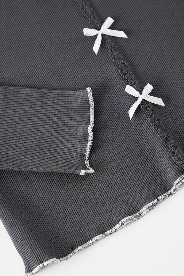 Trendyol Conjunto de pijama de algodão canelado com detalhes de renda cinzento