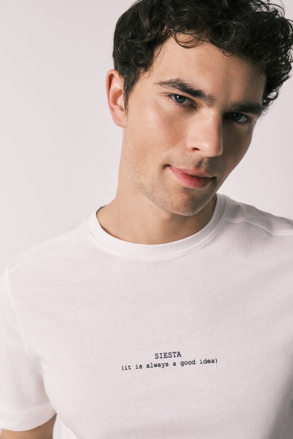 Women'secret Pijama de homem curto em 100% algod&atilde;o &agrave;s riscas bege