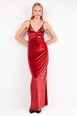Gisela Vestido longo de veludo com caimento fluido e sofisticado vermelho