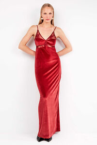 Gisela Vestido longo de veludo com caimento fluido e sofisticado