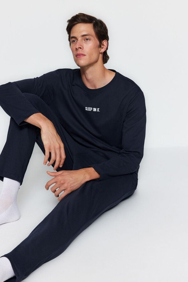 Trendyol Conjunto de pijama azul marinho estampado regular fit  azul