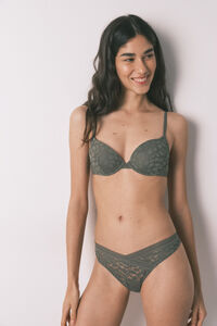 Women'secret Tanga em renda cintura em V caqui