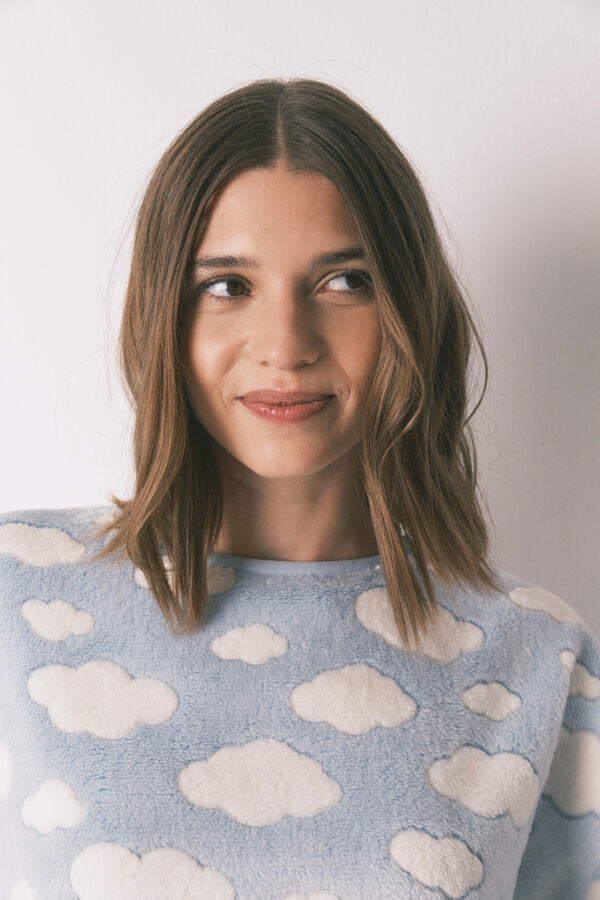 Women'secret Pijama comprido polar mousse nuvens azul