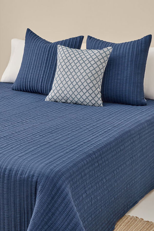 Textura Edredom liso reversível com costura azul