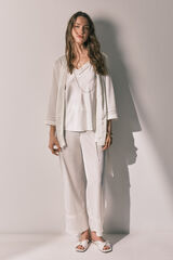 Women'secret Conjunto pijama comprido e robe cetim branco bege