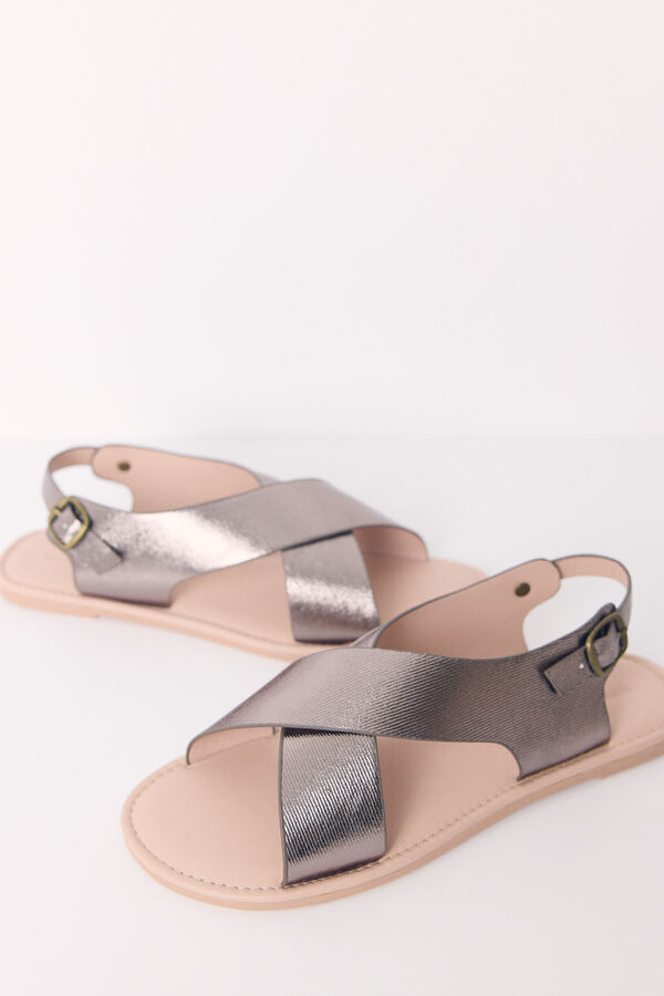 Womensecret Flat grey shiny crossover sandal grey