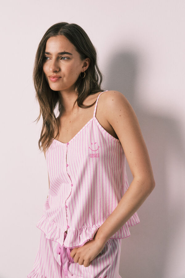 Women'secret Pijama corto tirantes algod&oacute;n SmileyWorld&reg; rayas volantes estampado