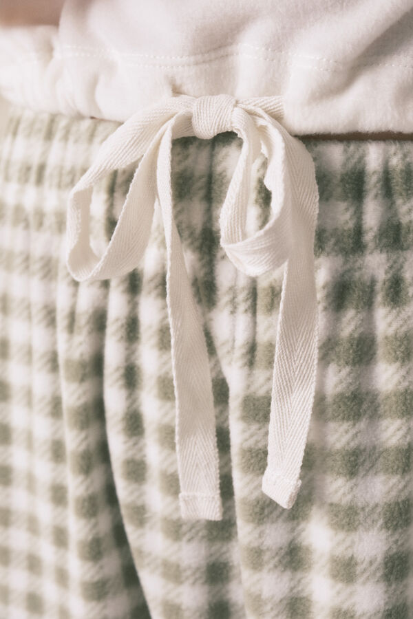 Women'secret Pijama comprido longo de polar Mafalda com xadrez xadrez bege