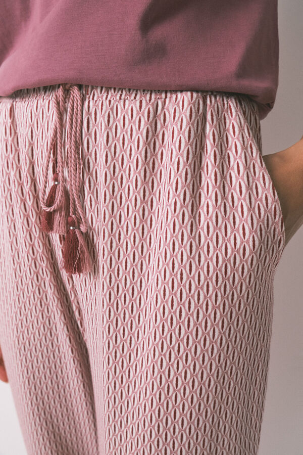 Women'secret Calça comprida calça em malha rosa suave rosa