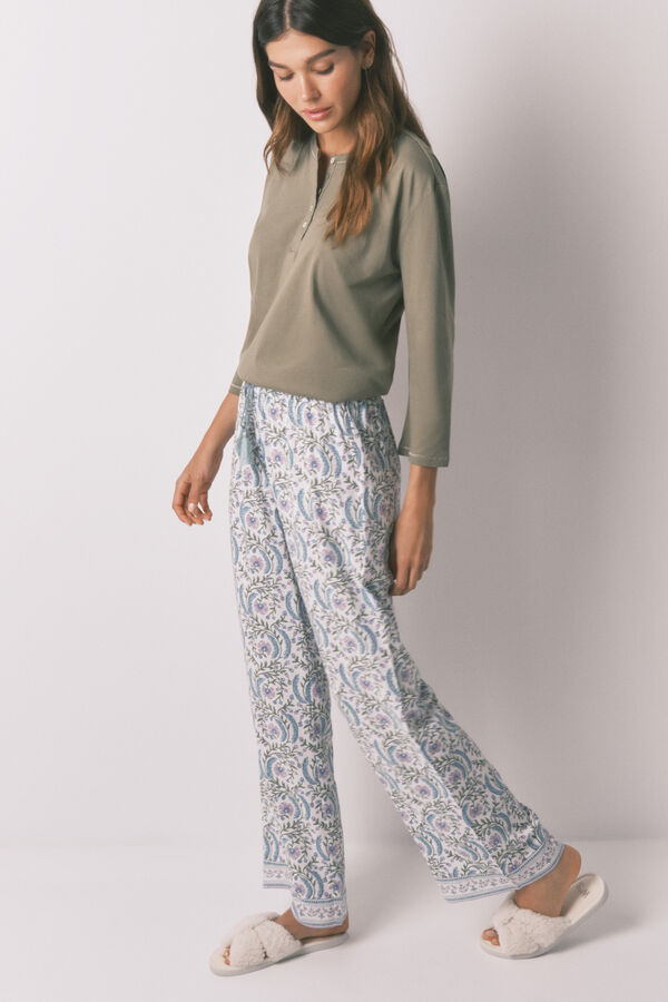 Women'secret Calça comprida de viscose com estampa floral verde