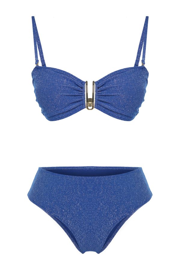 Trendyol Conjunto de biqu&iacute;ni bandeau de alto brilho azul