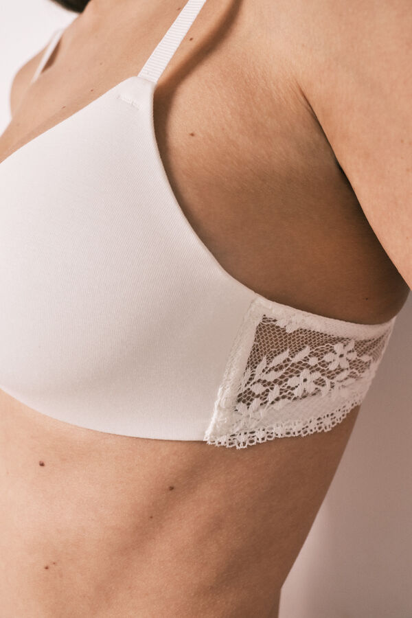 Women'secret Soutien triangular em microfibra e renda branco CHARMING cru