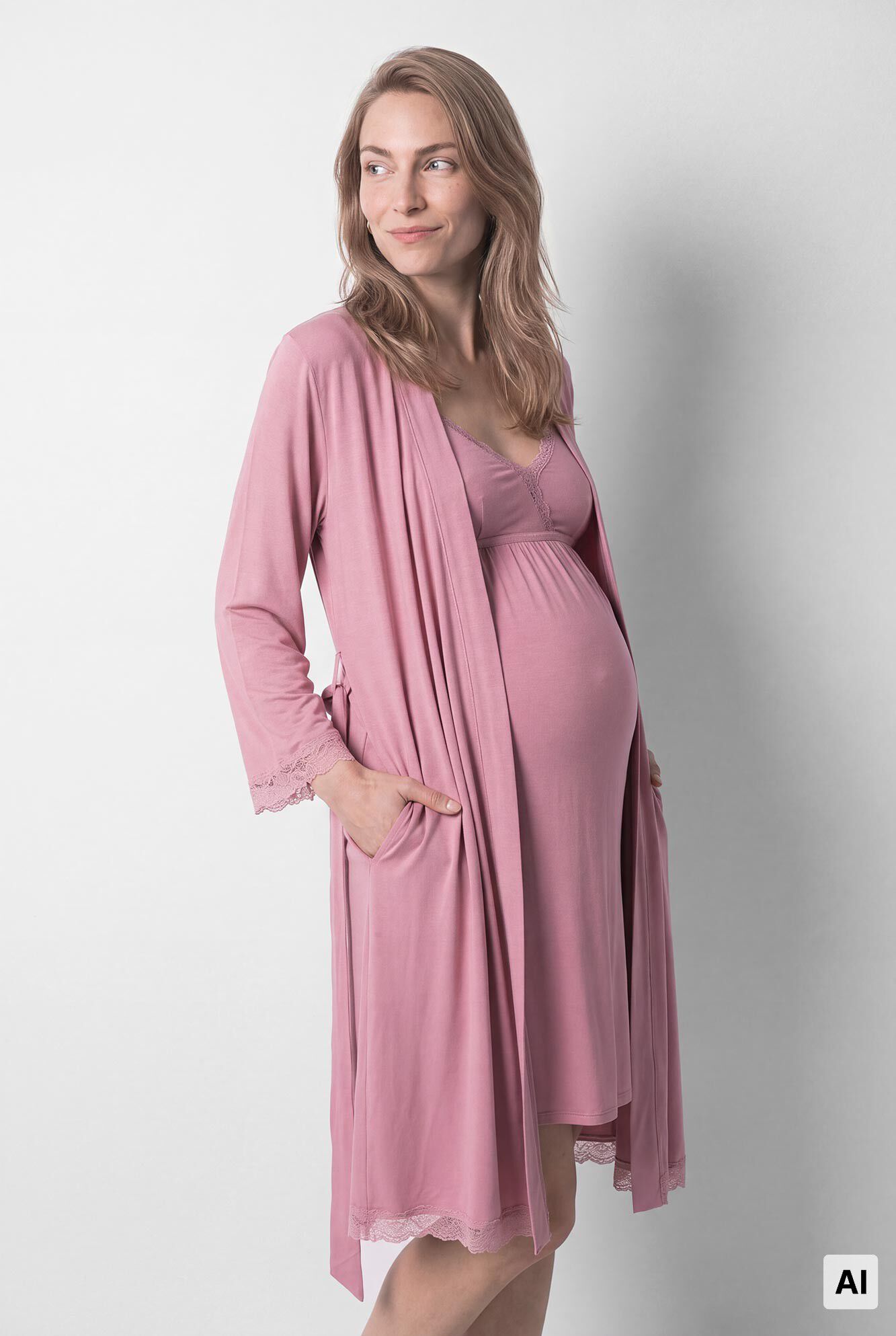 Women'secret Robe midi com cinto rosa