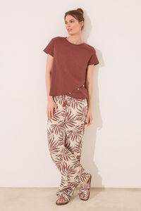 Women'secret Calça de viscose com estampado de folhas marrons