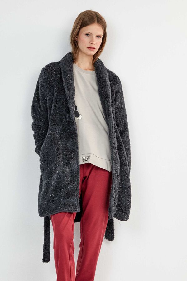 Gisela Robe gola smoking com detalhe lurex cinzento