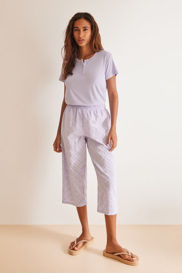 Womensecret Pyjama 100 % coton Capri lilas rose