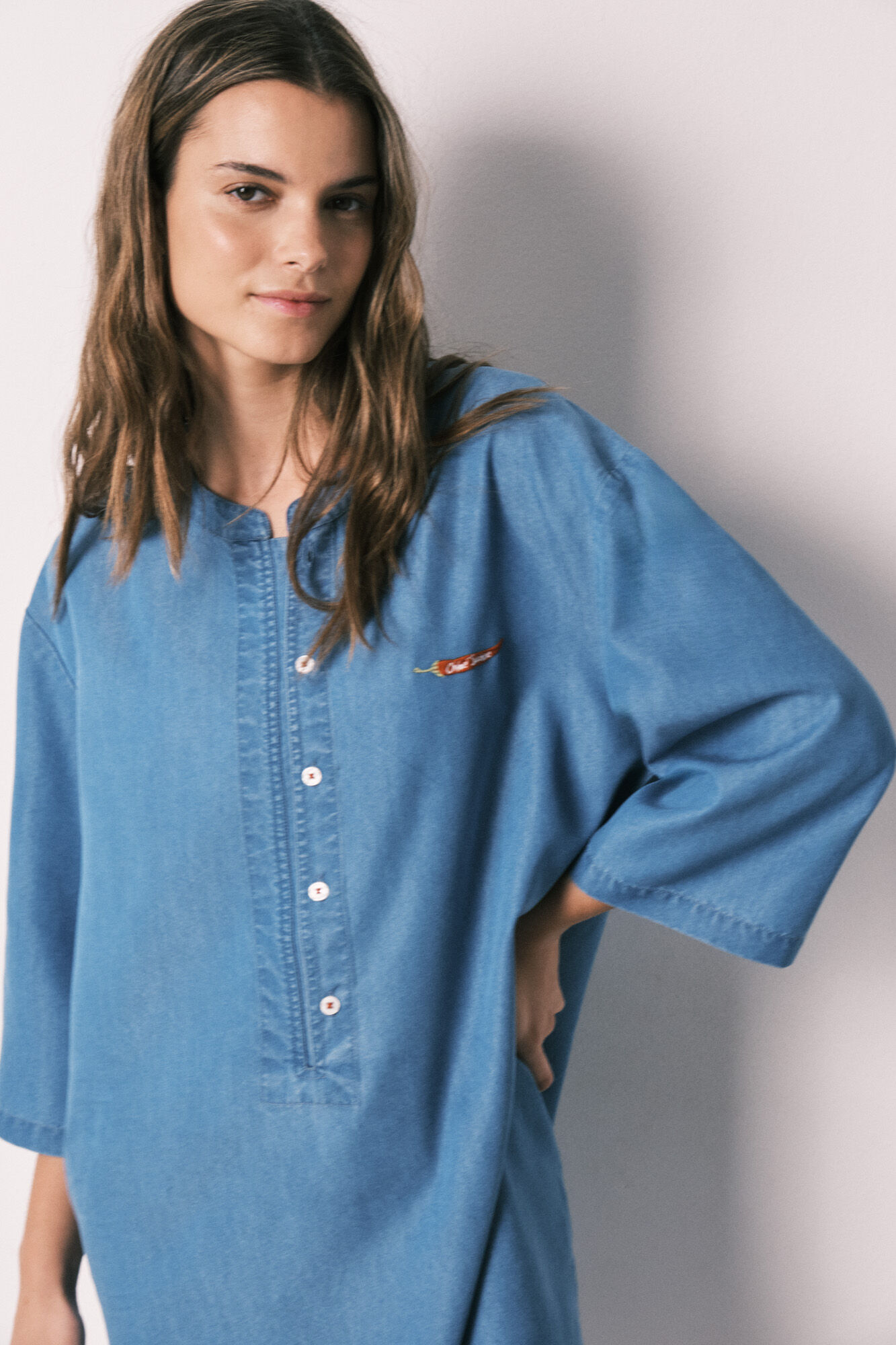 Women'secret Camisola curta em denim leve azul