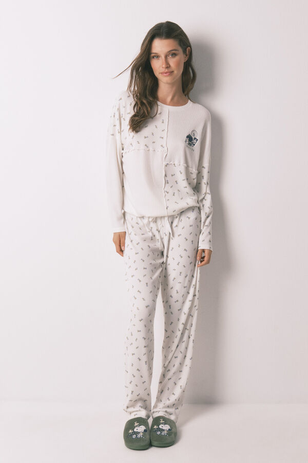 Women'secret Pijama comprido canelado 100% algodão Mafalda  bege