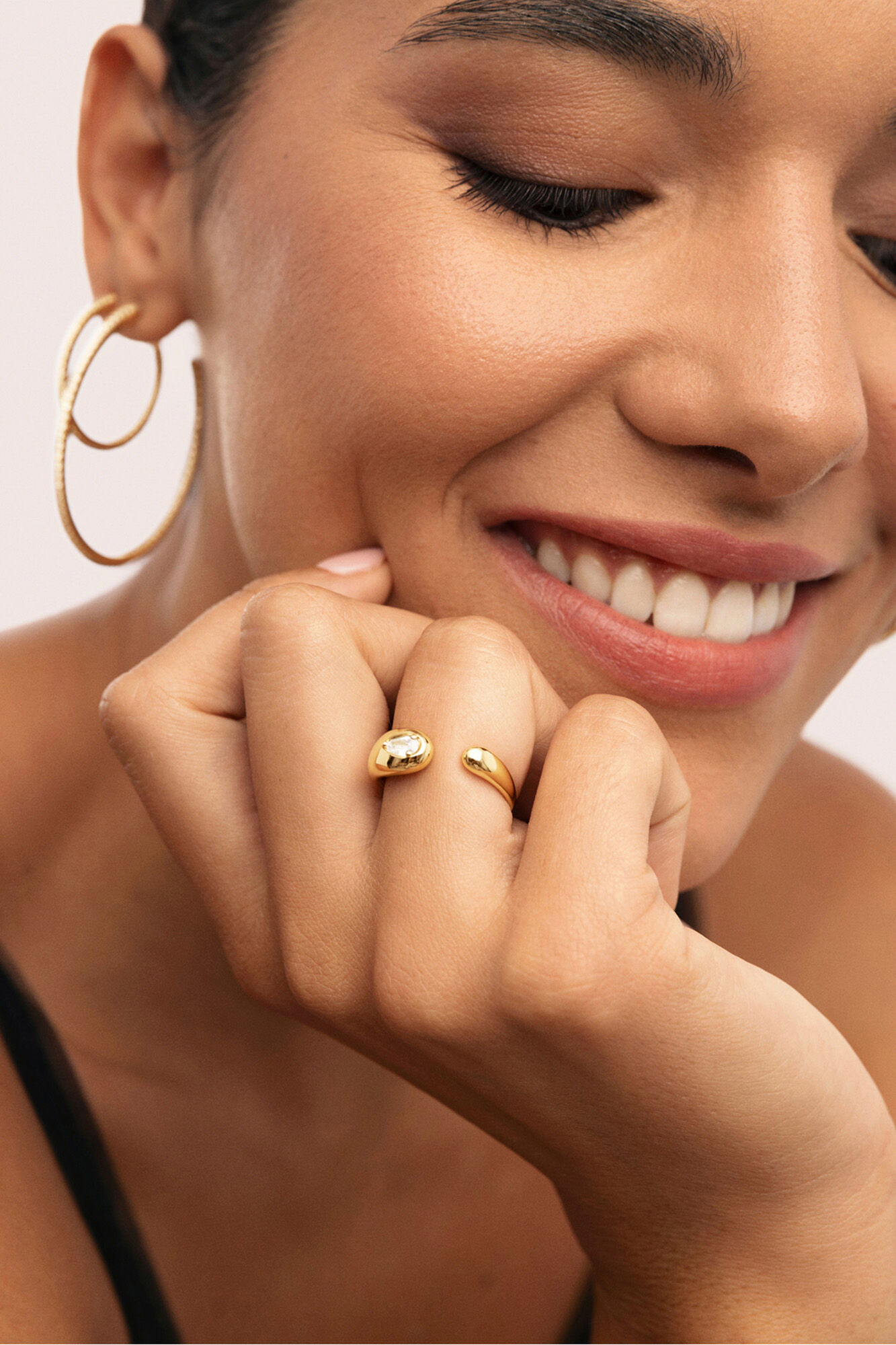 Singularu Anillo Doble Gota Spark Ba&ntilde;o Oro