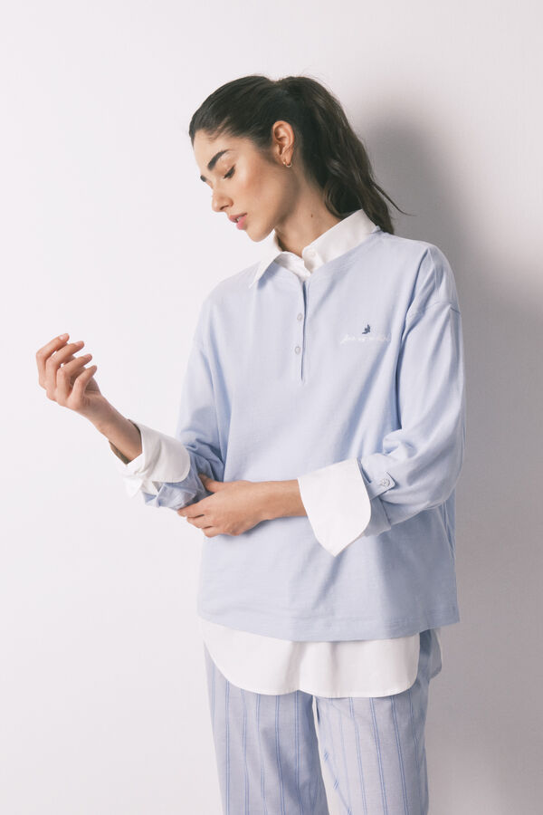 Women'secret T-shirt manga comprida em 100% algod&atilde;o azul azul